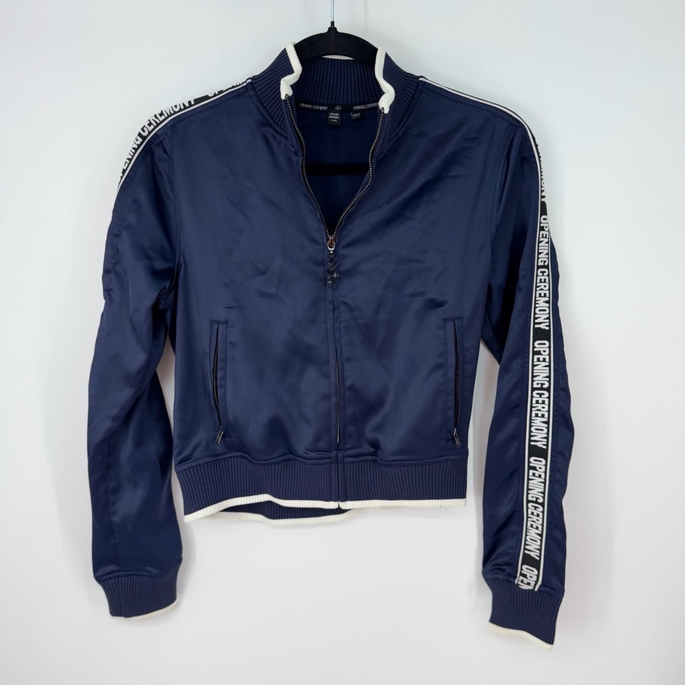 Opening Ceremony Satin Zip Up Long Sleeve Cropped Jacket
